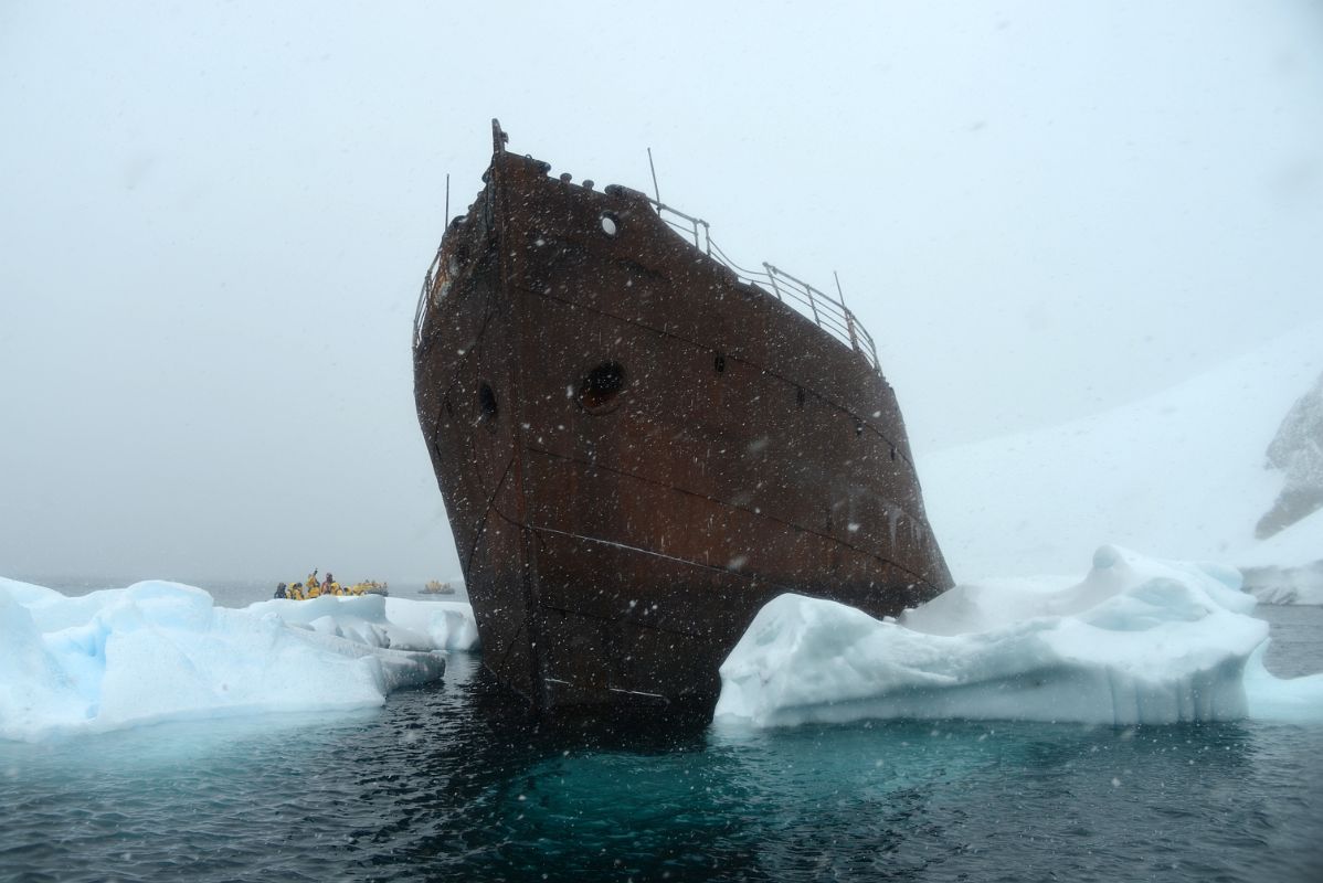 02E Zodiac With Abandoned Old Whaling Ship Gouvernoren In Foyn Harbour On Quark Expeditions Antarctica Cruise